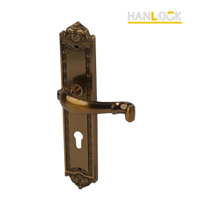 Tiradores de puerta de lujo de hardware decorativo de construcción de villa de color dorado con placa